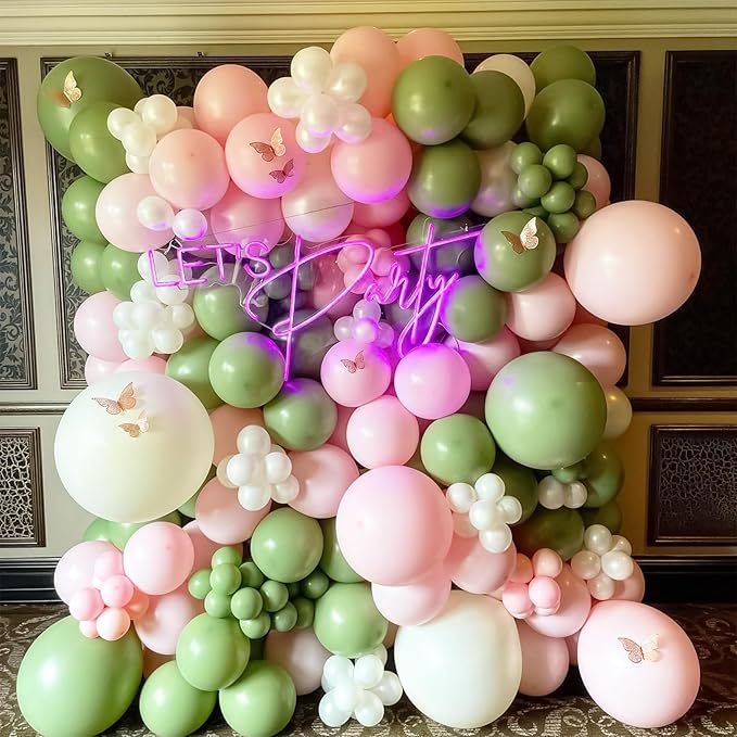 Sage Green Pink Balloons 12 Inch Olive Green Pastel Pink Ivory Metallic Gold Latex Balloon for Boho Baby in Bloom Fairy Floral Wildflower Tea Safari Jungle Baby Shower Birthday Party Decoration