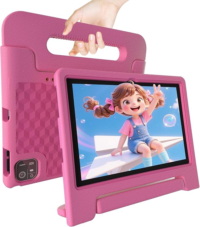 2025 Latest 10.1 inch Kids Tablet Android 15 Tablets for Kids with EVA Protective Case 8GB RAM 64GB Storage Toddler Tablet, Parental Controls, 12-hr Battery, WiFi, GPS, Pink