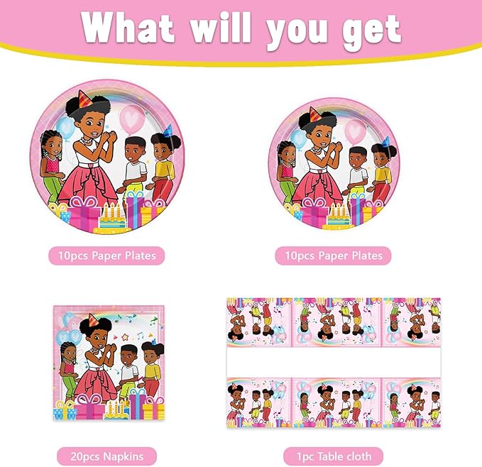 Gracies Corner Party Supplies 41Pack include 20 plates, 20 napkins 1 tablecloth for Gracies birthday party Decoration