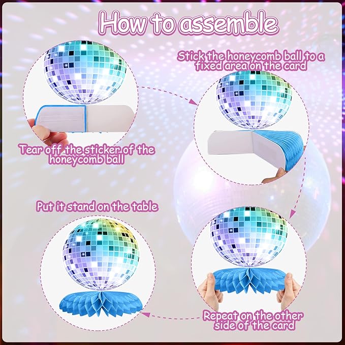 9PCS Disco Honeycomb Centerpieces Disco Ball Party Decorations Colorful Rock and Roll Party Table Centerpieces 50s 70s 80s 90s Disco Music Theme Birthday Party Supplies Decor