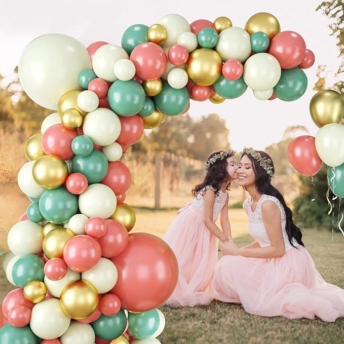 Sage Green Pink Balloon Garland Arch Kit, Green and Retro Pink Metallic Gold Latex Balloons for Baby Shower Wedding Birthday Graduation Anniversary Bachelorette Party Background Decoration