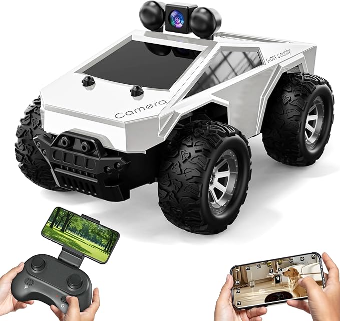 RC Cars with Camera Remote Control Truck with 720P HD FPV Camera, All-Terrain Remote Control Car with Body Light Rechargeable Battery, 1:28 RC Car Vehicle Toy Gifts for Adults Kids Boys Girls
