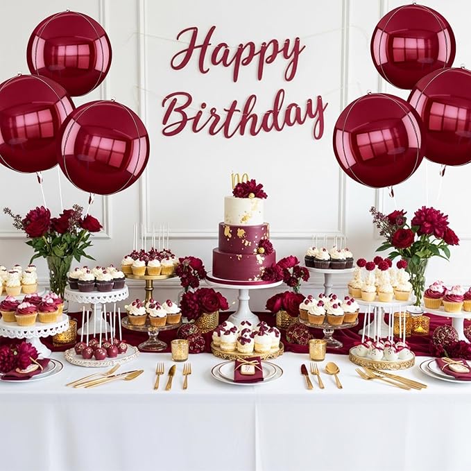 TONIFUL 8Pcs 22inch Large Wine Red 4D Giant Round Foil Balloon 4D Metallic Mylar Sephere Balloons for Christmas New Year Birthday Party Graduation Wedding Bridal Shower Decoration Supplies