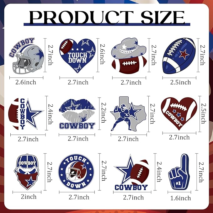 Cowboy Birthday Party Decorations - 24 Pcs Blue Cowboy Football Cupcake Topper Picks, American Rugby Cup Cake Toppers, Game Day Sports Theme Party Supplies Favors Decor for Boys Kids Men