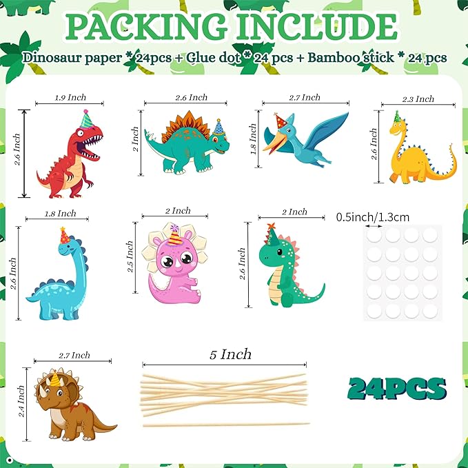 24Pcs Dinosaur Cupcake Toppers Baby Cute Roar Dinosaurs Cupcake Picks Dino Cake Decorations for Kids Boys Dinosaur Theme Birthday Baby Shower Party Decorations