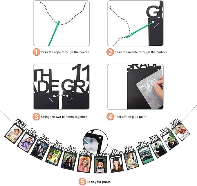 Graduation Photo Banner for Party Decoration, Including Kindergarten to 12th Grade Picture Banner Middle High School College Graduation Party Supplies