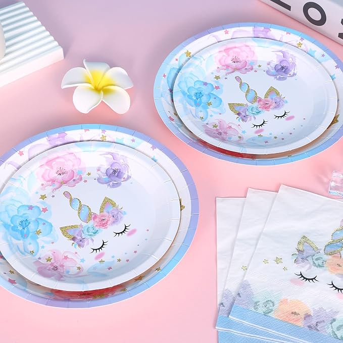 Unicorn Birthday Party Decorations Rainbow Unicorn Plates and Napkin Party Supplies for Girls Birthday Decor Afternoon Tea Pool Garden Party Baby Shower,Serves 24