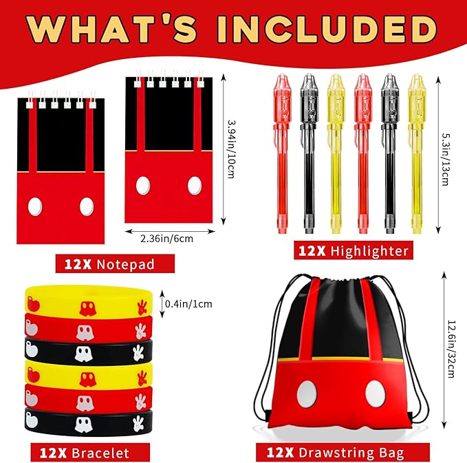 Cartoon Mouse Party Favors, Anime Themed Birthday Party Supplies & Goodie Bags for Kids, Include Drawstring Bags Notebook Silicone Bracelet Highlighter for Gifts Fillers