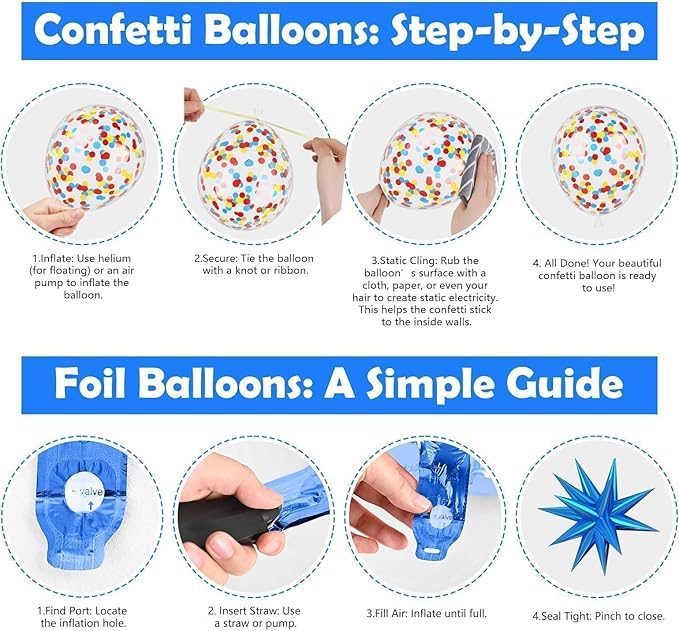 Red Blue Yellow Balloons, 12 Inch Light Blue Red Yellow Confetti Balloons with Star and Foil Balloon for Boy Birthday Party Graduation Baby Shower Decorations