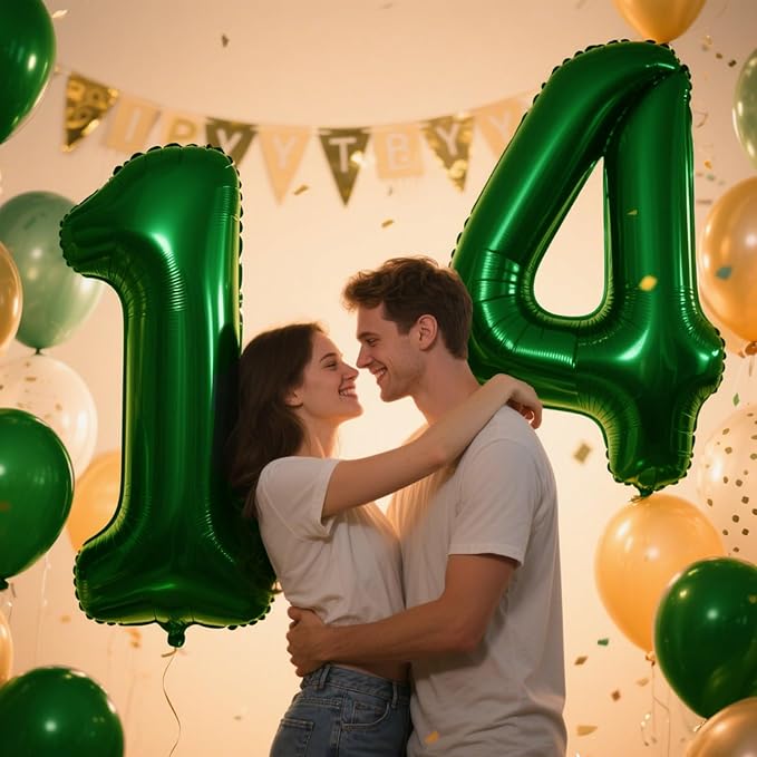 40 Inch Green Number 14 Digital Balloon,Jumbo Mylar Foil Helium Balloon for 14 Balloons for Birthday Party,Wedding Anniversary Party Decorations
