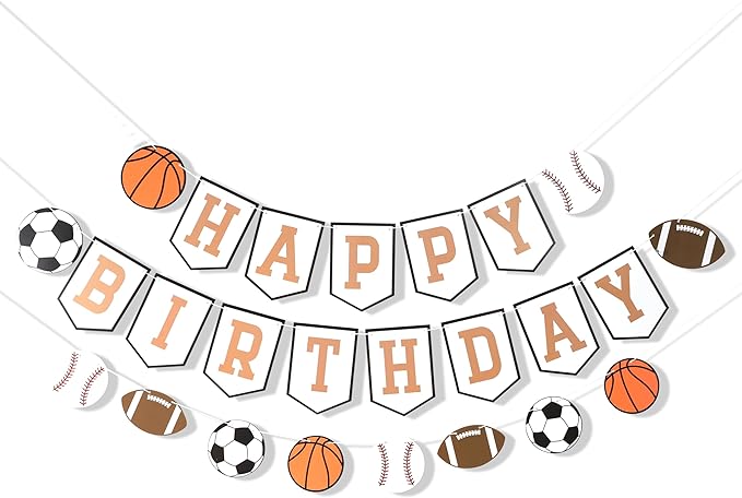 Happy Birthday Sports Banner Ball Garland Sign - High Chair Banner Birthday Decorations Party Supplies Photo Props