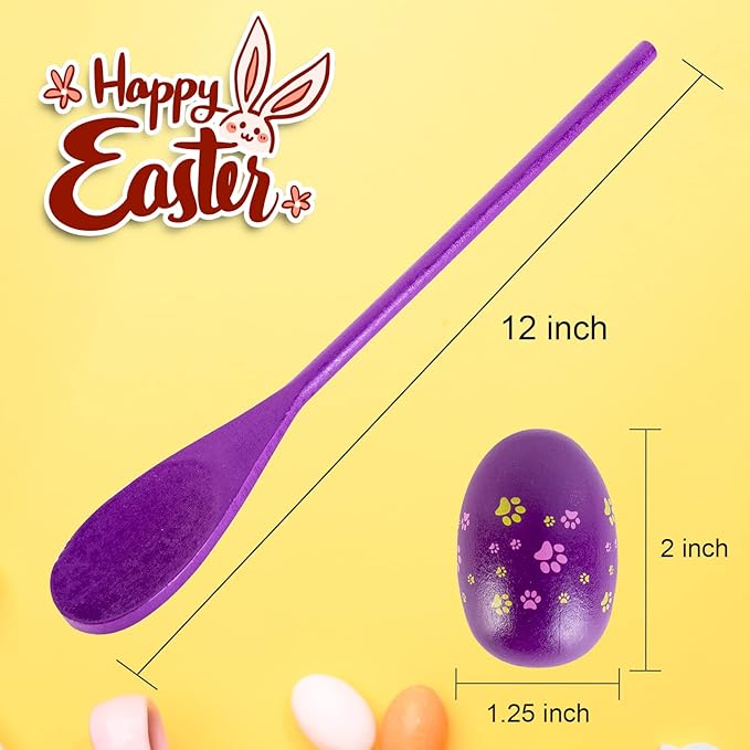 6 Players Easter Egg and Spoon Race Game Set, Easter Party Favor for Kids and Family Activity Lawn Games Party Supplies Outdoor Fun Games, Classroom Activities Easter Games
