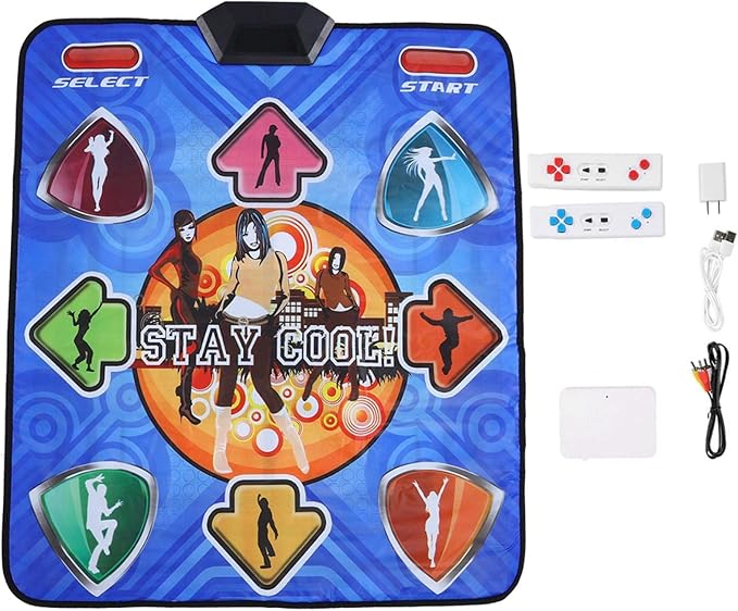 Dual Purpose Dance Pad, Non-slip Portable Double Players Dance Mat Remote Sensing Foldable Game Dancing Pad with Cordless Handle for Various Video Games,(U.S. regulations)