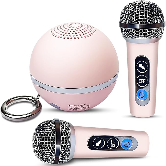 Mini Karaoke Machine for Kids Gifts,3 4 5 6 7 8 9 10 11 12+ Years Old Girl Boy Birthday Gifts Party Singing Toys,Portable Bluetooth Speaker with 2 Wireless Microphone for Teens,Simple Button (Pink)