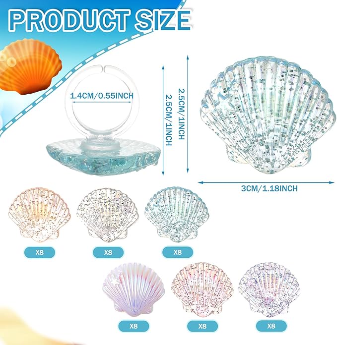 Kenning 48pcs Resin Seashell Cupcake Ring Toppers Under the Sea Cupcake Topper for seashell Theme Birthday Party Cake Decorations Baby Shower Weeding Anniversary Sea Party Supplies