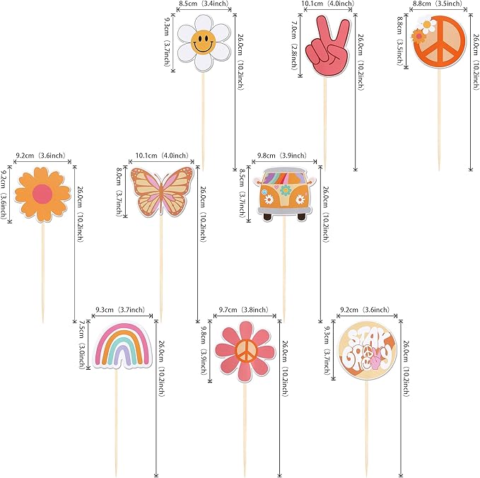 18 PCS Hippie Party Centerpiece Sticks Dasiy 60s Retro Boho Peace Sign Hand Butterfly Two Groovy Table Flower Centerpieces Sticks for Hippie Two Groovy Carnival Theme Birthday Party Supplies