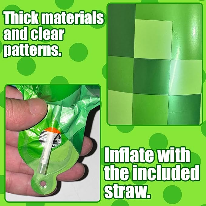 40 Inch Green Pixel Miner Theme Number Balloons Large Birthday Party Number Balloons Mining Gaming for Kids Birthday Party Decoration Supplies (Number 3)