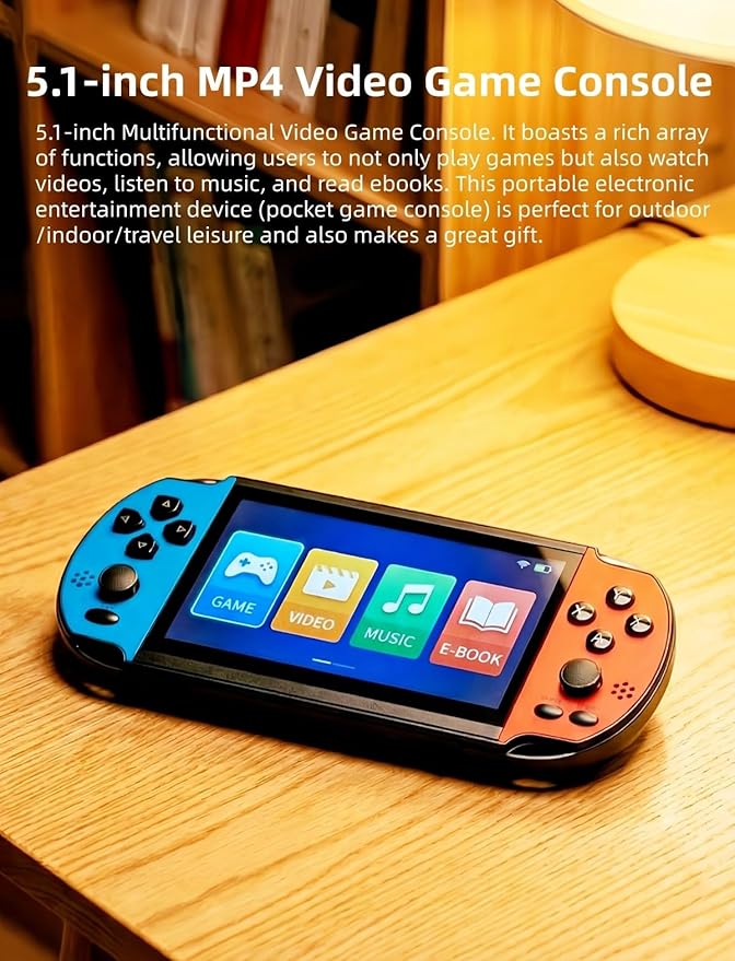5.1-inch MP4/MP3 Video Game Console Multiple Emulators Built-in Classic Retro Games Portable Handheld Console Perfect for Birthday Outdoor/Travel Leisure Entertainment