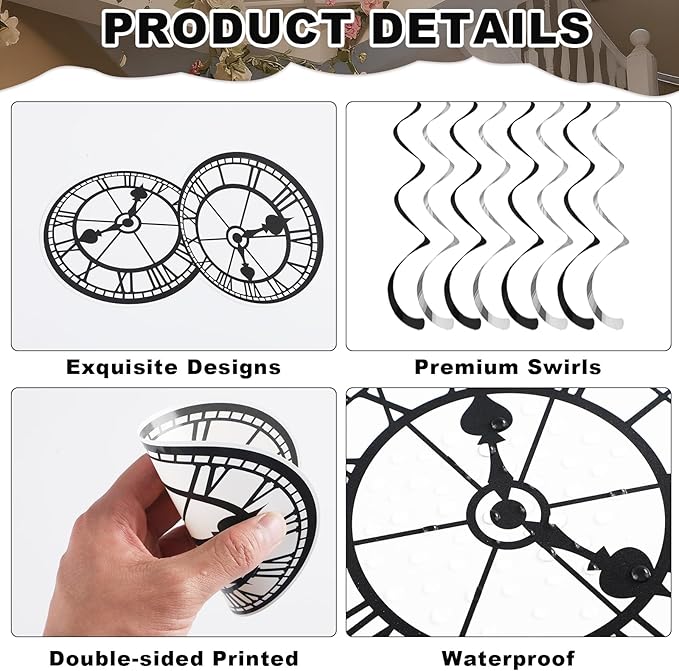 60Pcs Wonderland Clock Hanging Swirls Wonderland Tea Birthday Party Decorations Curious Clock Ceiling Streamers Fairytale Themed Hanging Decorations for Birthday Baby Shower Tea Party Supplies