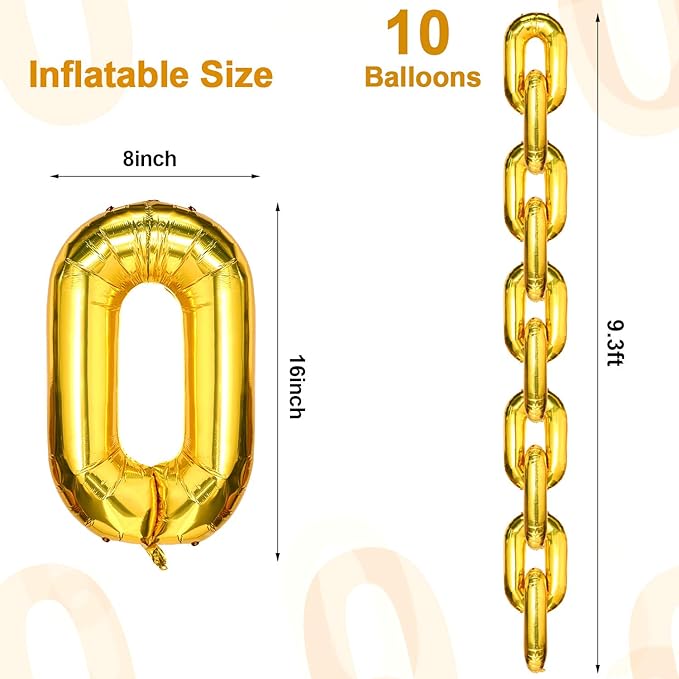 Gejoy 24 Pieces Chain Balloons 16 Inch Foil 90s Balloons Hip Hop Party Decorations Jumbo Chain Link for 80s 90s Hip Hop Retro Theme Birthdays Graduations Weddings Arch Supplies(Gold)