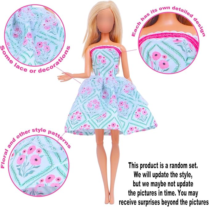 BJDBUS 11 Sets Doll Clothes 3 Sequins Dresses 4 Fashion Dresses and Floral Short Skirt 4 Casual Outfits Tops and Pants for 11.5 inch Girl Doll Clothing