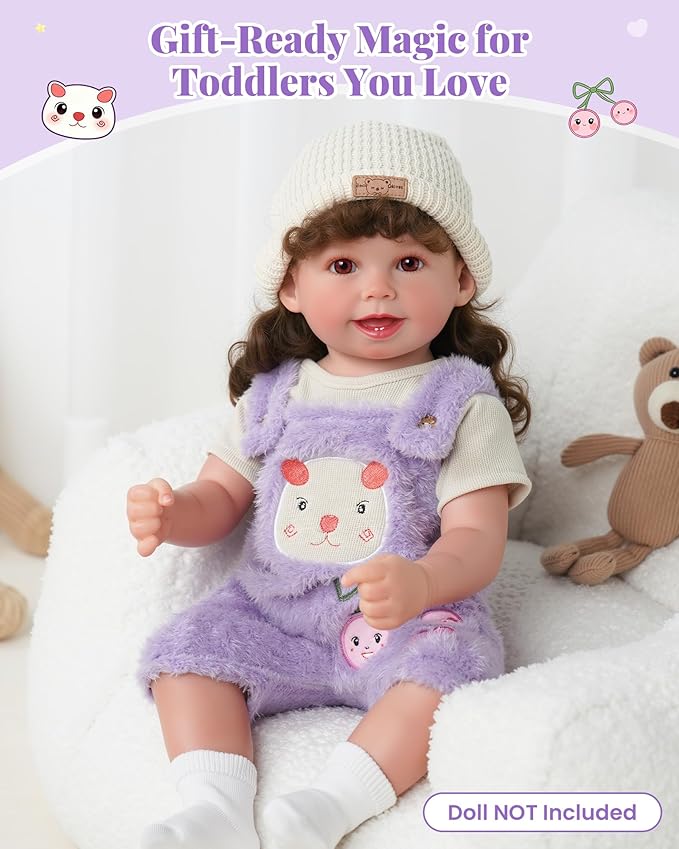 BABESIDE 4-Piece Reborn Baby Doll Clothes for 17-20 Inch Dolls, Doll Outfit Accessories with Bear Pattern fit Baby Dolls Girl, Pretend Play Accessories for Kids Boys & Girls,Purple