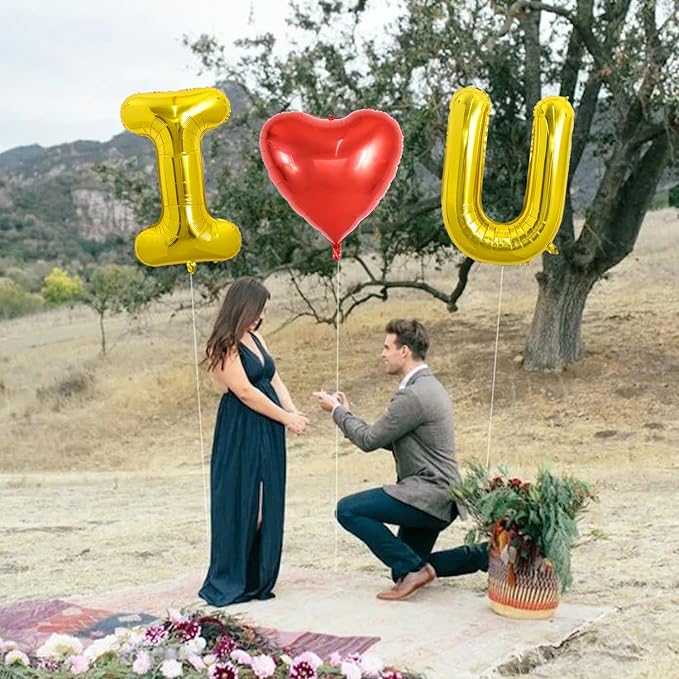 TONIFUL 40 Inch I Love You Foil Letter Balloons - Huge Heart Shaped Decoration for Valentine's Day, Wedding, Bridal Shower, Anniversary, Engagement Party Supplies (Gold, 3 Pcs)