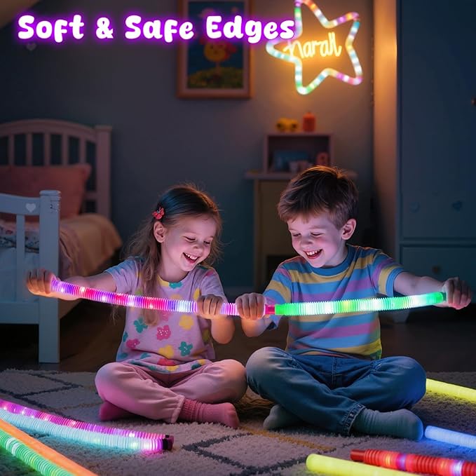 LovesTown 24PCS Light Up Glow Sticks Pop Tubes for Easter Basket Stuffers, Glow in the Dark Party Favor Supplies for Kids Supplies, Light Up Necklace Bracelet Accessories for Boys Girls Birthday