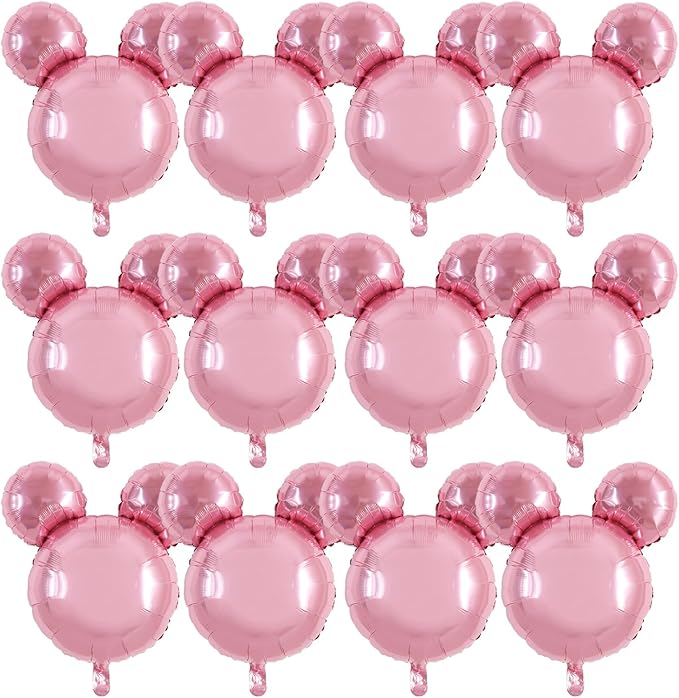 Vuzvuv 12pcs 24 Inches Mouse Head Foil Balloons, Pink Mouse Shaped Balloon for Birthday Party, Baby Shower,Theme Party Decoration,Graduation Party Supplies