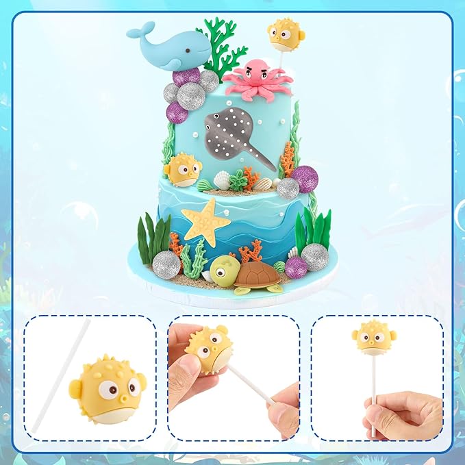 Hooqict 20Pcs Sea Ocean Cake Decorations Set with Mini Octopus, Turtle, Fish, Sealife, Under the Sea Cake Toppers for Underwater World Ocean Animals Theme Baby Shower Birthday Party Decorations