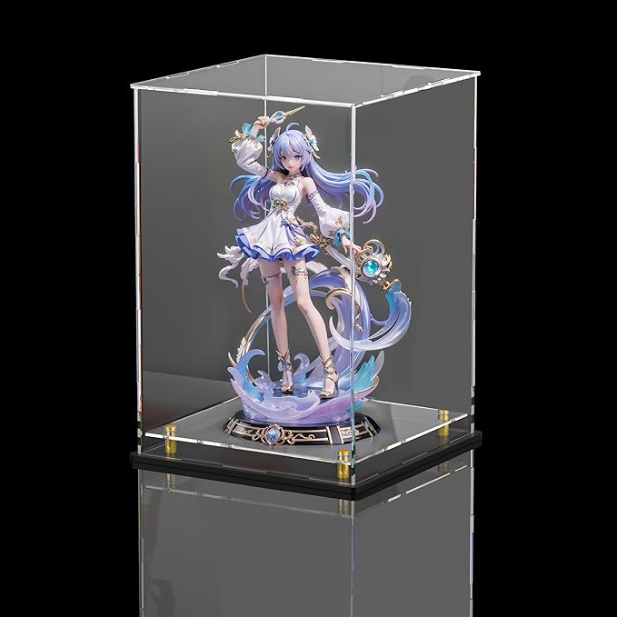 Acrylic Display Case with Floating Shelf & Thick Base – UV-Protected Collectible Showcase for Souvenirs, Figurines, and Memorabilia (9" Lx9 Wx13 H)