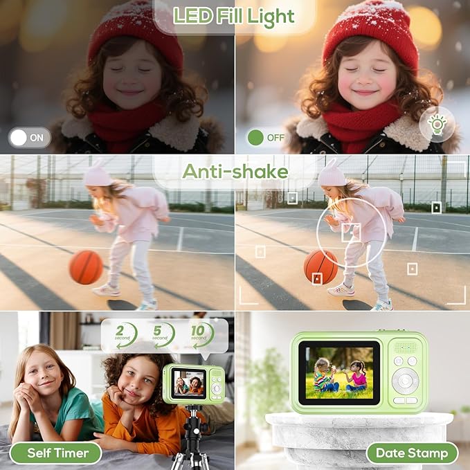Digital Camera for Kids, WITYEAH 48MP FHD 1080P Point and Shoot Digital Cameras with 16X Zoom Anti-Shake, Compact Portable Cameras for Photography, for Boys Girls Teens Beginners,Green