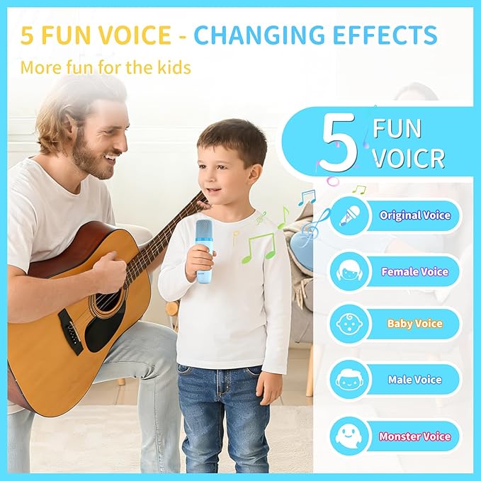 Karaoke Machine for Kids with 2 Wireless Microphones Portable Mini RGB Bluetooth Speaker Birthday Gift Toys for 3 4 5 6 7 8+ Year Old Boys