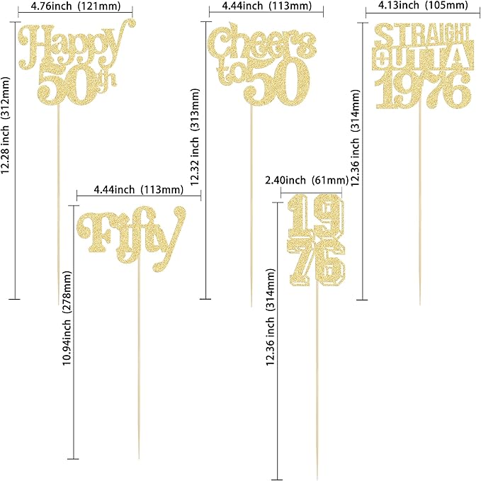 Gyufise 15Pcs Happy 50th Birthday Centerpiece Sticks Fifty Straight Outta 1976 Table Flower Centerpieces Sticks Cheers to 50 Decorations for 50th Birthday Party Supplies Gold