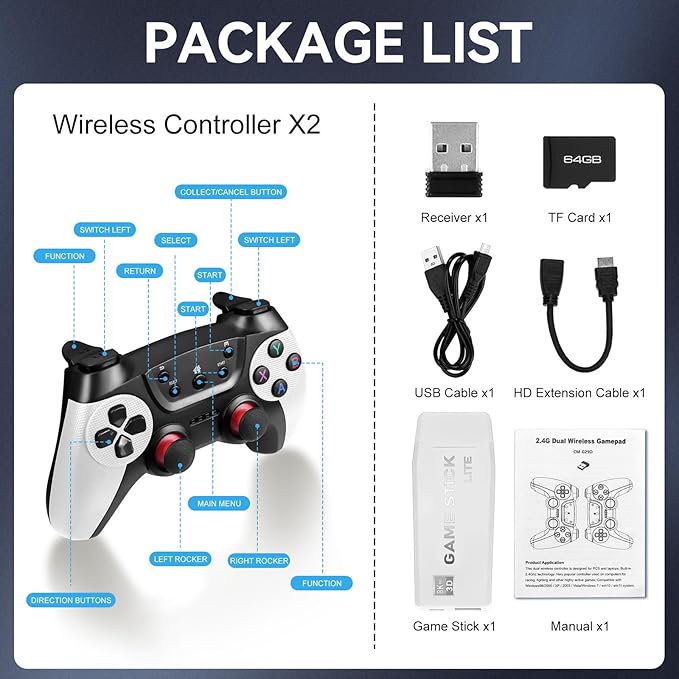 M22 Retro Gaming Console - with 30000+ Classic Games,Retro Game Stick with 8K HDMI,Plug and Play TV Game Console with Upgrade Dual Wireless Controllers Gift for Teen or Partner (White)