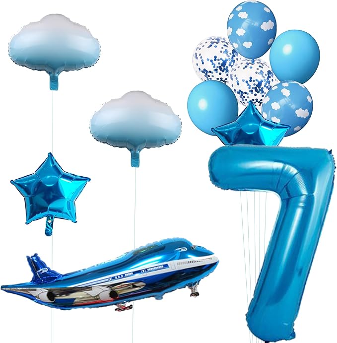 31inch Large Airplane Blue Party Decoration Airplane Balloon Set Birthday Party Supplies (7 Number Airplane)