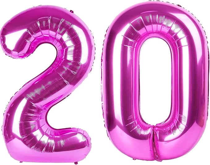 40 Inch Large 20 Balloon Numbers Rose Purple Big Foil Number Balloons Giant Helium Happy Birthday Party Decorations for Man and Women, Huge Mylar Anniversary Party Supplies