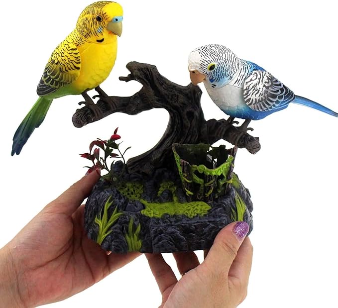 nulala Simulation Parrots Birds Ornament - Voice Controlled Parrots Parakeet Chirping and Wings Flap - Electronic Budgie Pet for Home Garden Decor (513GH)