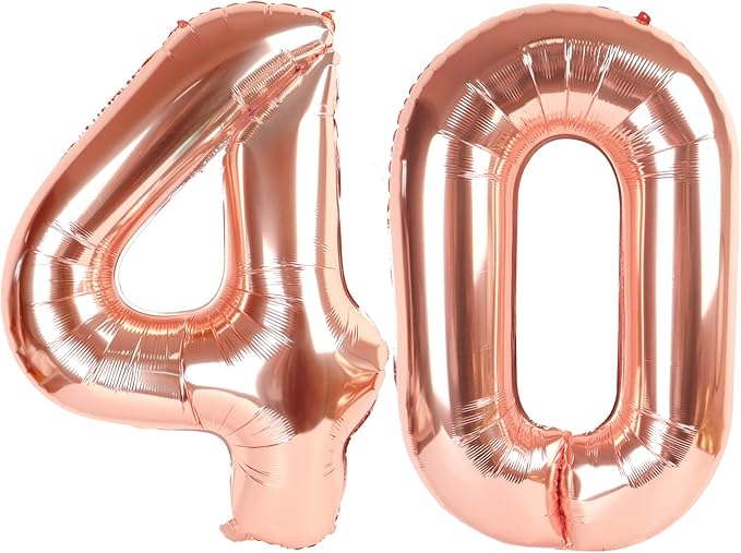 Rose Gold Number 40 Balloon 40 inch, 40 Number Balloons, 40th Birthday Decorations, 40 Year Old Women Men Rose Gold Party Supplies