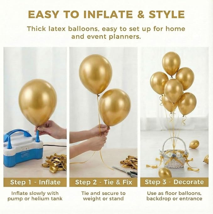 LovesTown 110PCS Gold Balloons, Gold Latex Balloon for Birthday Baby Shower Graduation Engagement Anniversary Wedding Party Supplies Garland Arch Retirement Tea Casino Disco Decoration,12 Inches