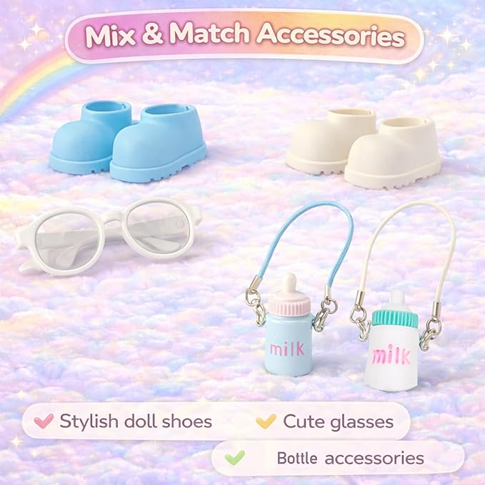 17cm Doll Car Seat and Clothes Set (No Dolls), Includes Doll Seat and 2-Pack Doll Clothes, Perfect for Play and Display, Doll Outfit Accessories for Collectors