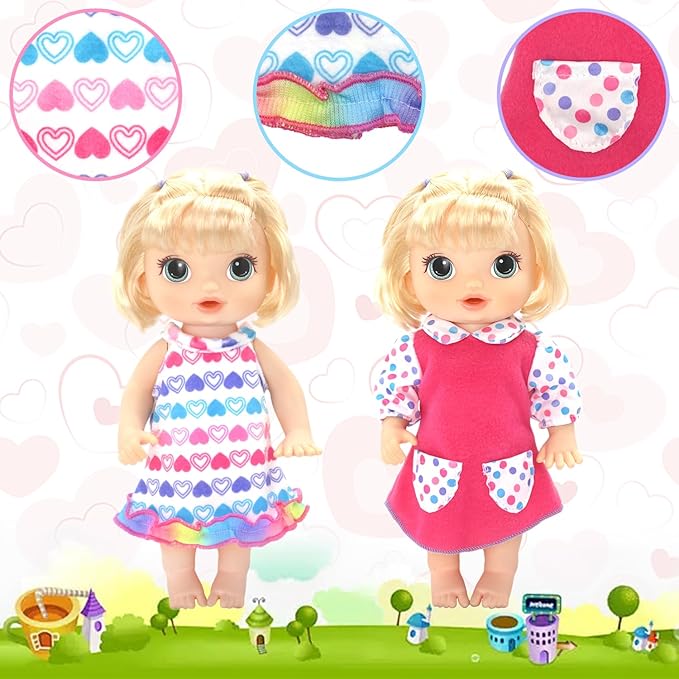 10 Set Alive Baby Doll Clothes, Doll Clothes and Accessories for 10-12 Inch Girl Dolls Outfits Include Cute Jumpsuit, Skirts