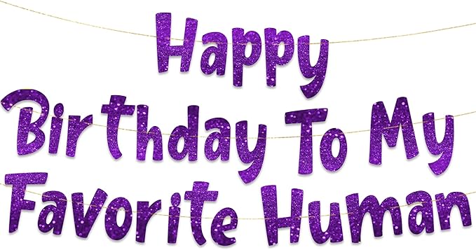 Pre-Strung Happy Birthday To My Favorite Human - Funny Birthday Purple Glitter Banner - Funny Birthday Decorations for Men and Women - Party Supplies and Gifts