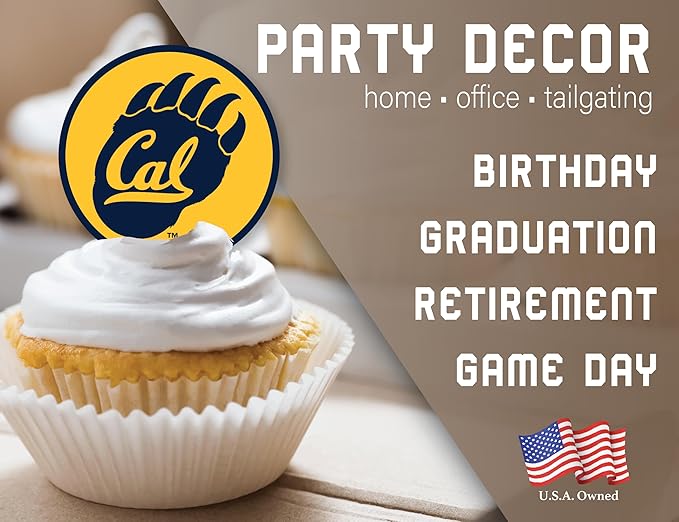 Cal UC Berkeley Cupcake Topper Party Supplies for Football, Birthday, Graduation Party Decorations (24 Pieces) (California Berkeley Golden Bears)