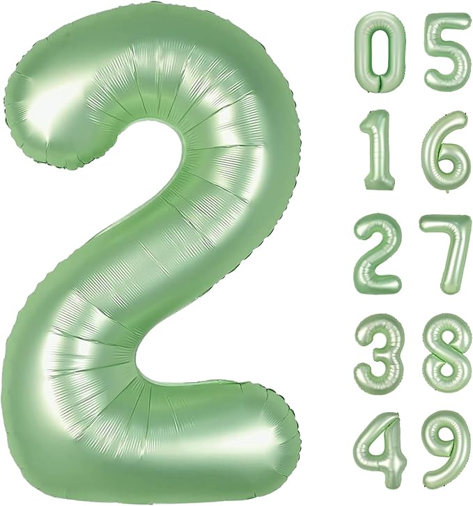 Sage Green 40 Inch Big Number Balloon Birthday Decoration, Number 2 Helium Balloon 12 20 22 23 24 26 2026 New Years Celebration, Boy Girl Baby Anniversary Party Graduations Supplies Decorations