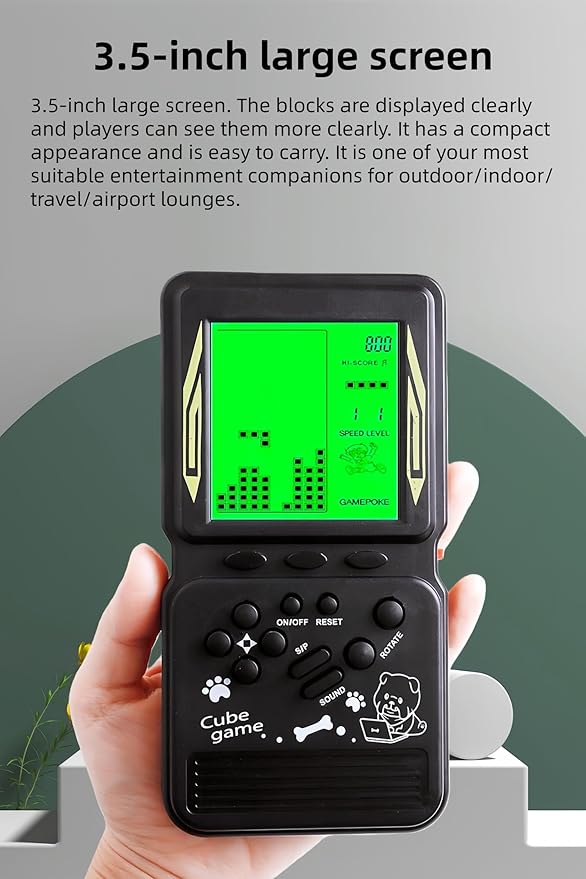 Green Backlight Block Game Console Built-in 23 Building Brick Retro Games Electronic Cube Puzzle Kid's Birthday Outdoor/Indoor/Travel Leisure Entertainment (Blue)