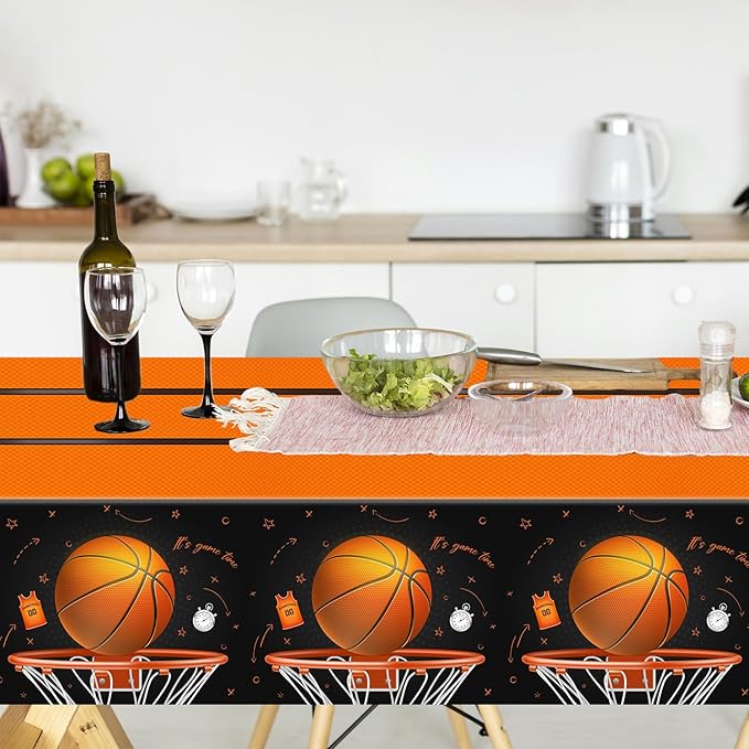 CMUSKO Basketball Tablecloth, 3 Pcs Basketball Birthday Decorations Rectangle Plastic Table Cover, Disposable Table Cloths for Basketball Sports Themed Party Supplies, 108 x 180 cm