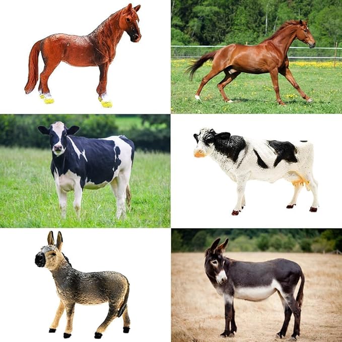 BOLZRA Farm Animal Figurines, Realistic Plastic Animals Toys with Fences Building Blocks, Farm Figures Playset Educational Christmas Birthday Gift for Kids & Toddlers, 53 PCS