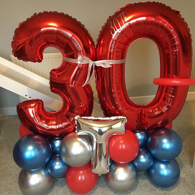 3rd Birthday Number Balloons for Girls Kids, 40 Inch Red Number Balloons 3 Large for 3rd 30th Birthday Party Decorations, Self Inflating Balloons Anniversary Graduation Party Decor Men Supplies