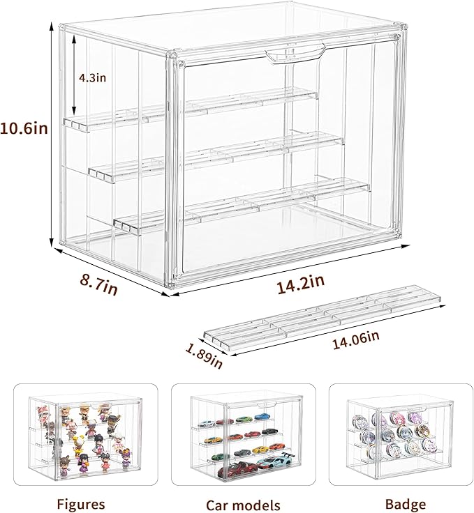 4 Pack Display Case for Collectibles 4 Layer Updated Adjustable Acrylic Display Case with Magnetic Door Clear Stackable Display Box Hobby Display Cases for Figures